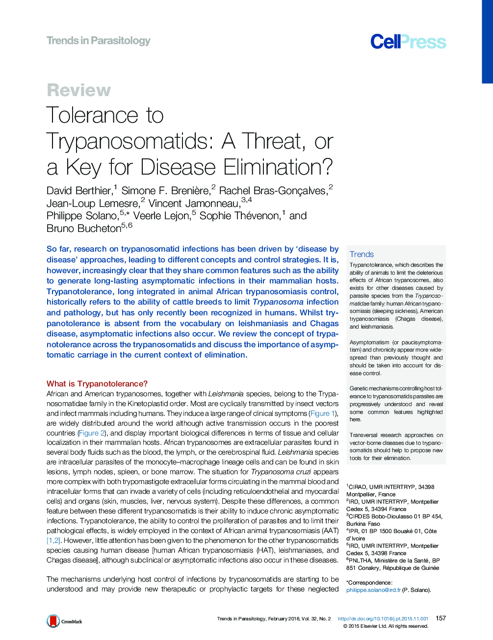 Tolerance to Trypanosomatids: A Threat, or a Key for Disease Elimination?