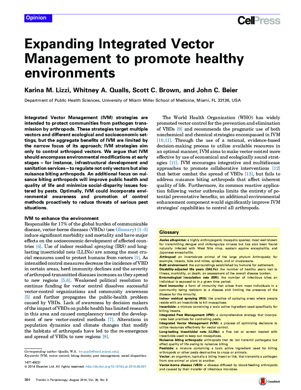 Expanding Integrated Vector Management to promote healthy environments