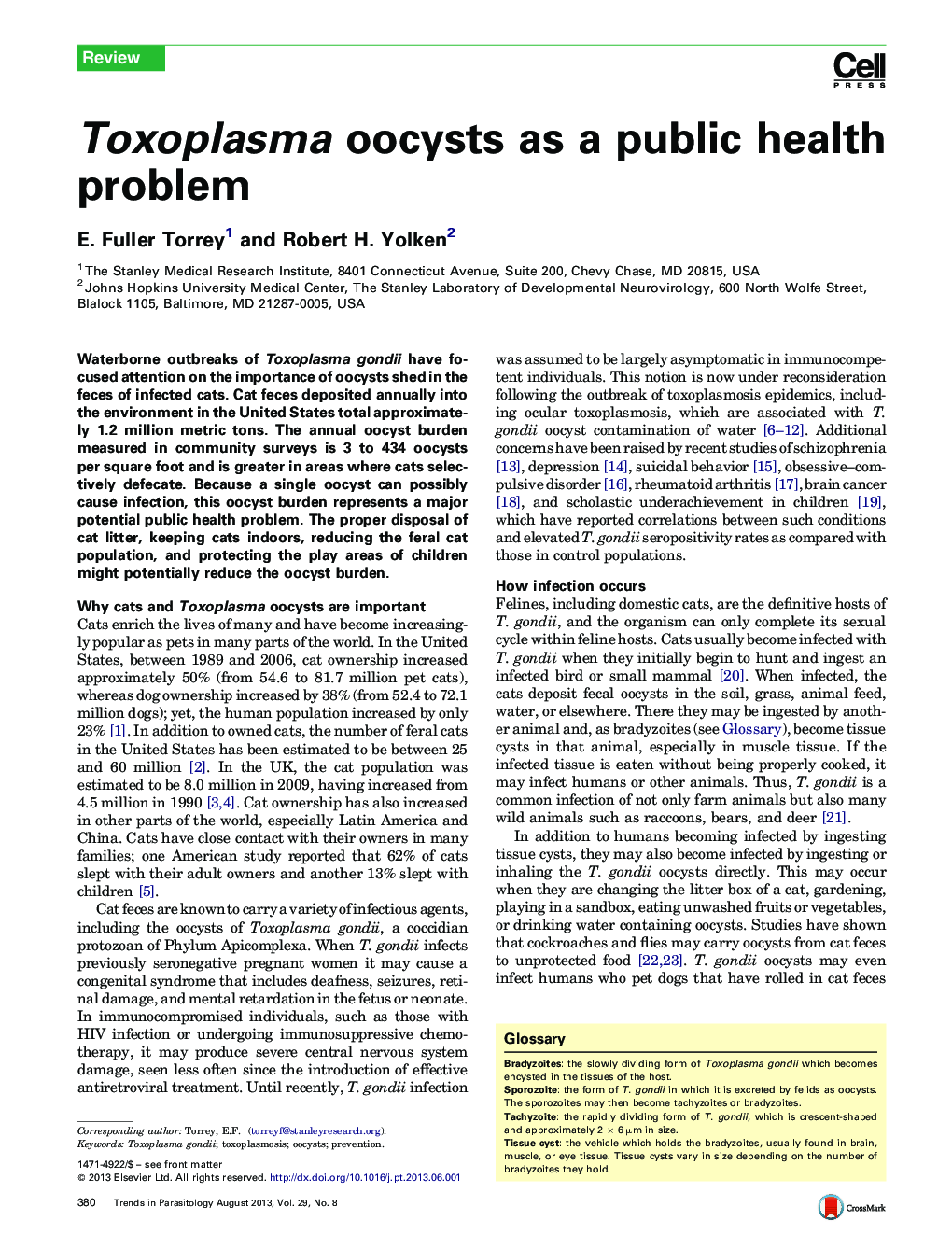 Toxoplasma oocysts as a public health problem