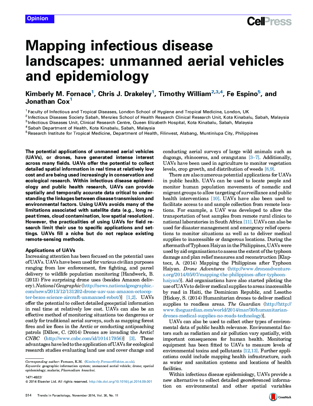 Mapping infectious disease landscapes: unmanned aerial vehicles and epidemiology