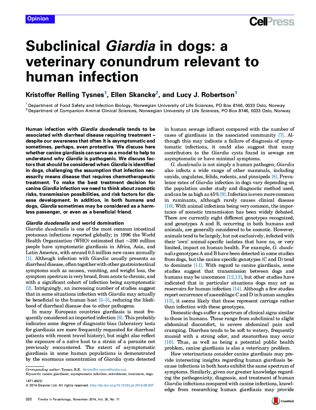 Subclinical Giardia in dogs: a veterinary conundrum relevant to human infection