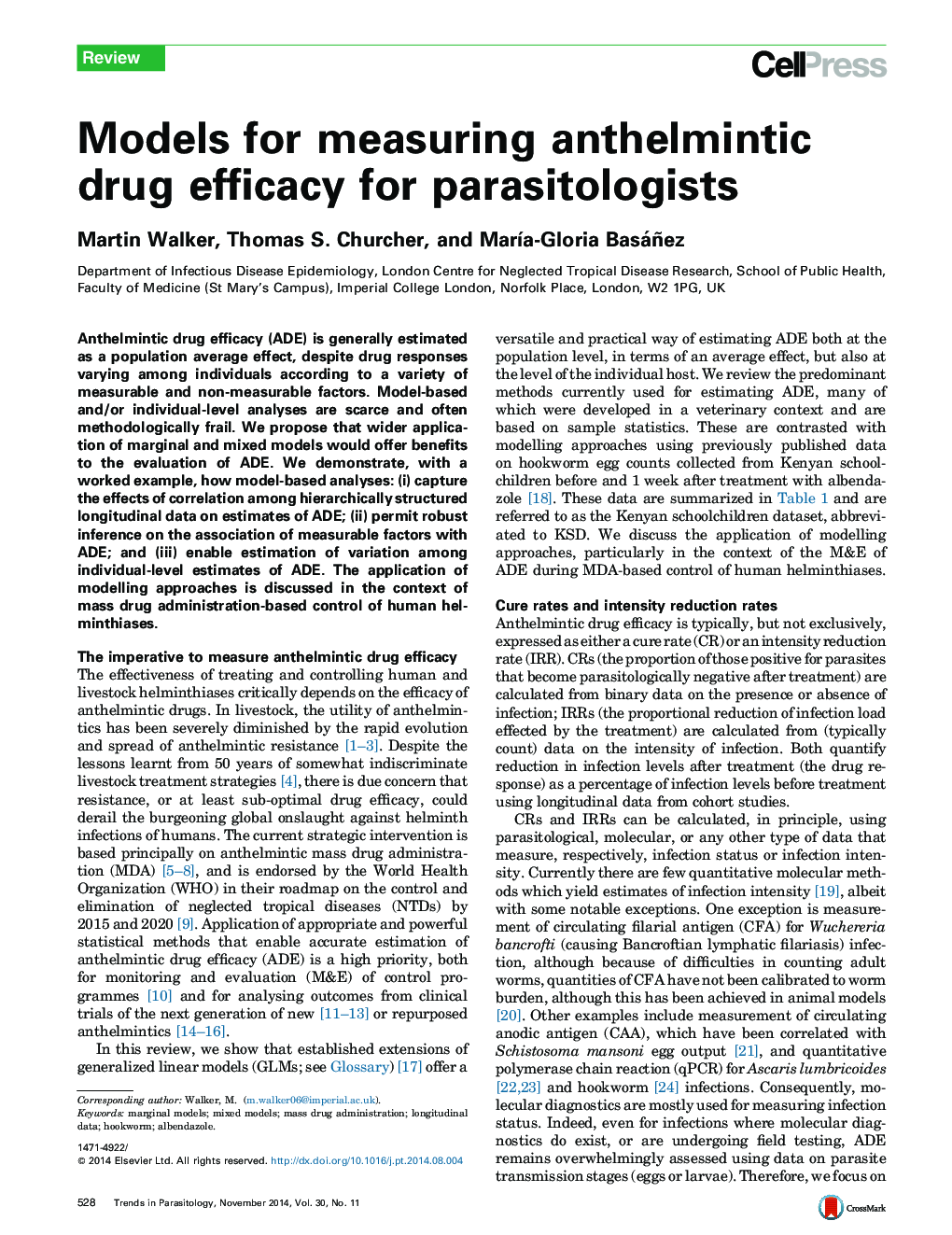 Models for measuring anthelmintic drug efficacy for parasitologists