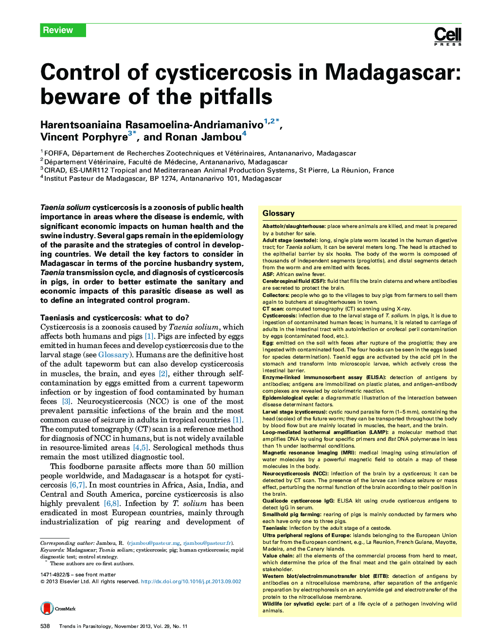 Control of cysticercosis in Madagascar: beware of the pitfalls