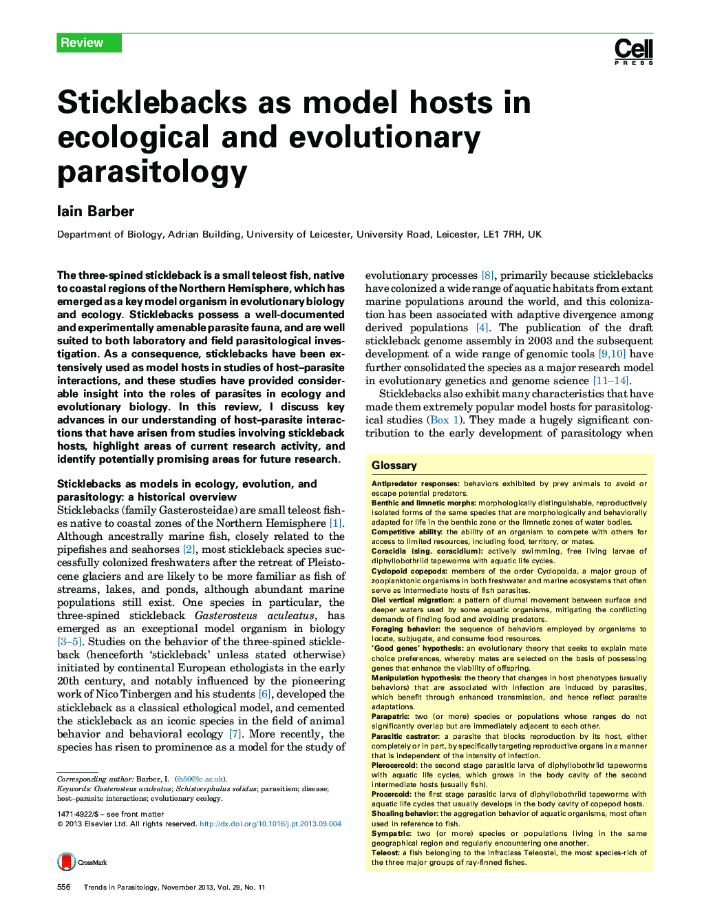 Sticklebacks as model hosts in ecological and evolutionary parasitology
