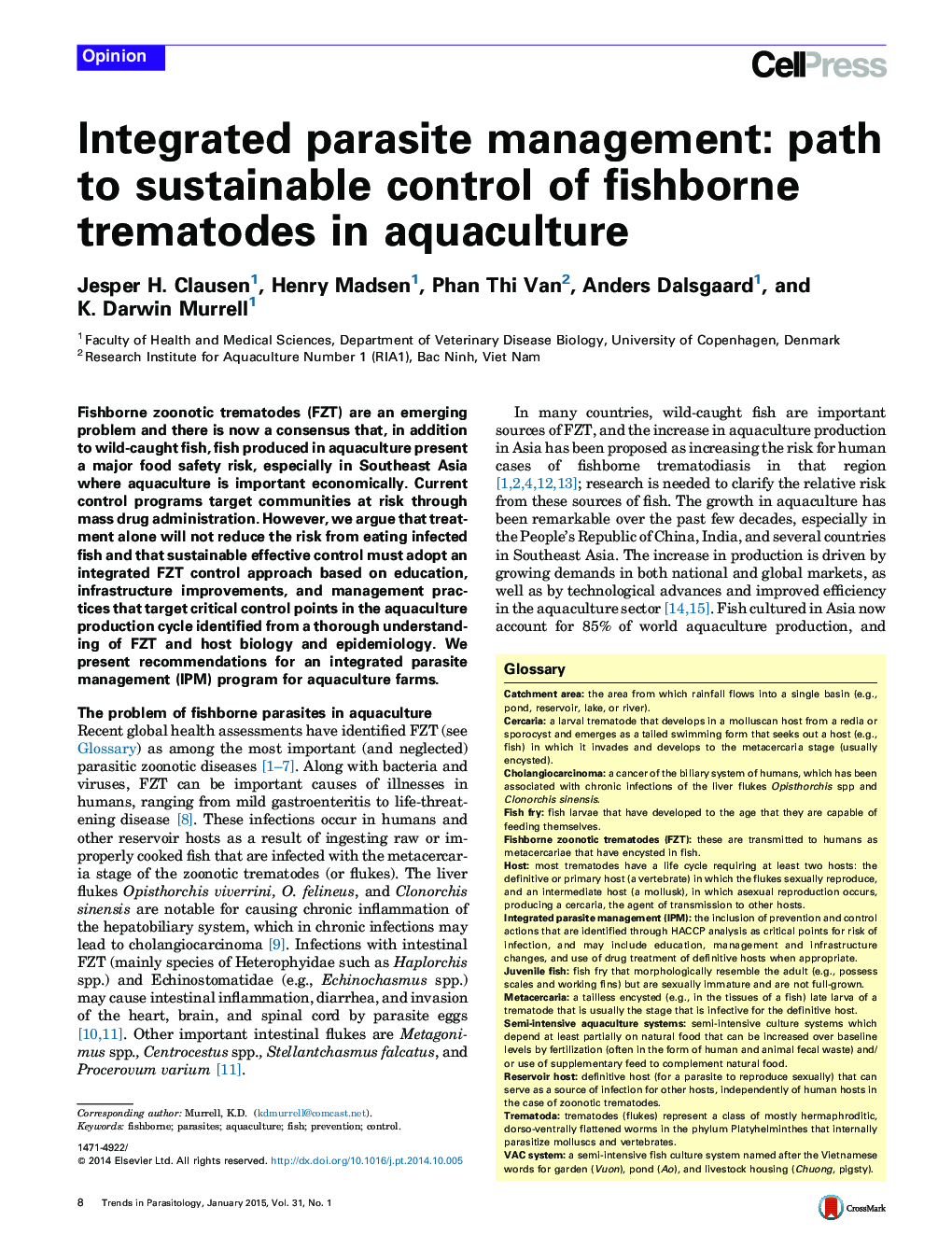 Integrated parasite management: path to sustainable control of fishborne trematodes in aquaculture