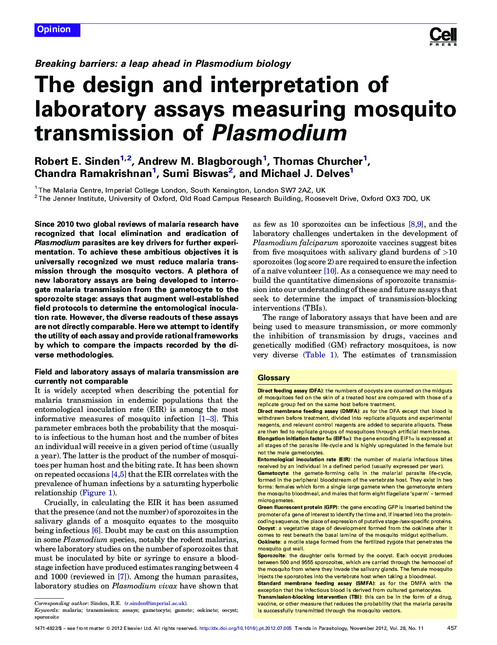 The design and interpretation of laboratory assays measuring mosquito transmission of Plasmodium