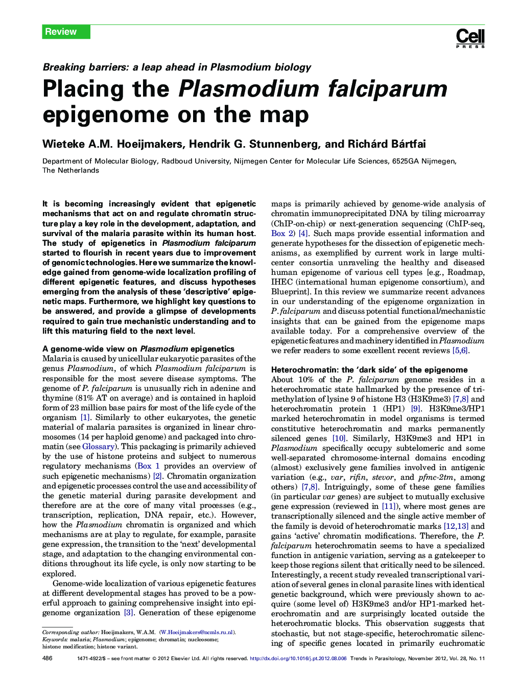 Placing the Plasmodium falciparum epigenome on the map