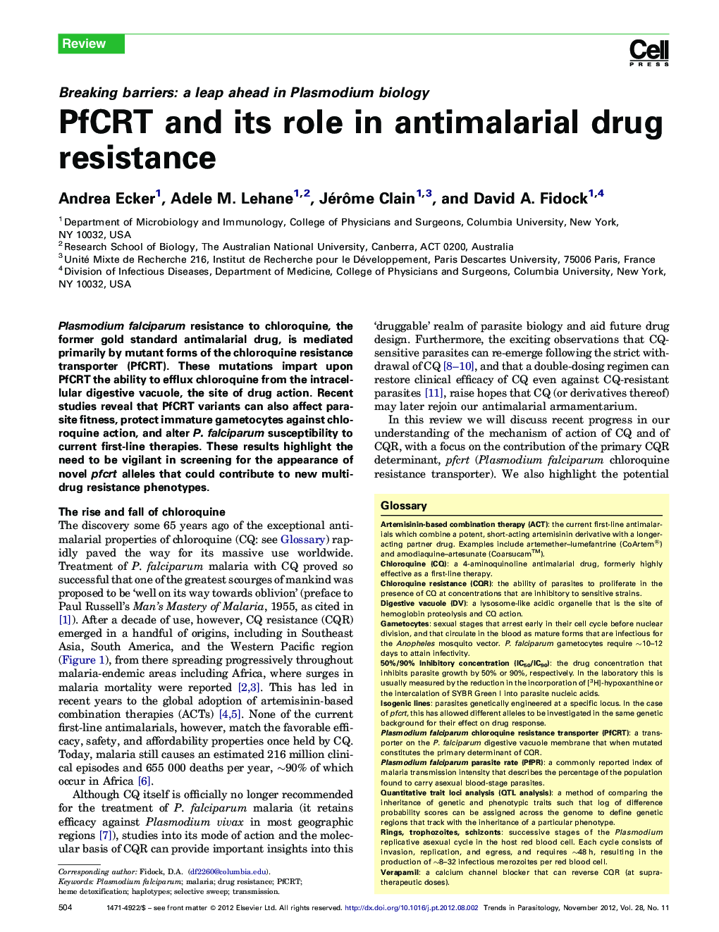 PfCRT and its role in antimalarial drug resistance