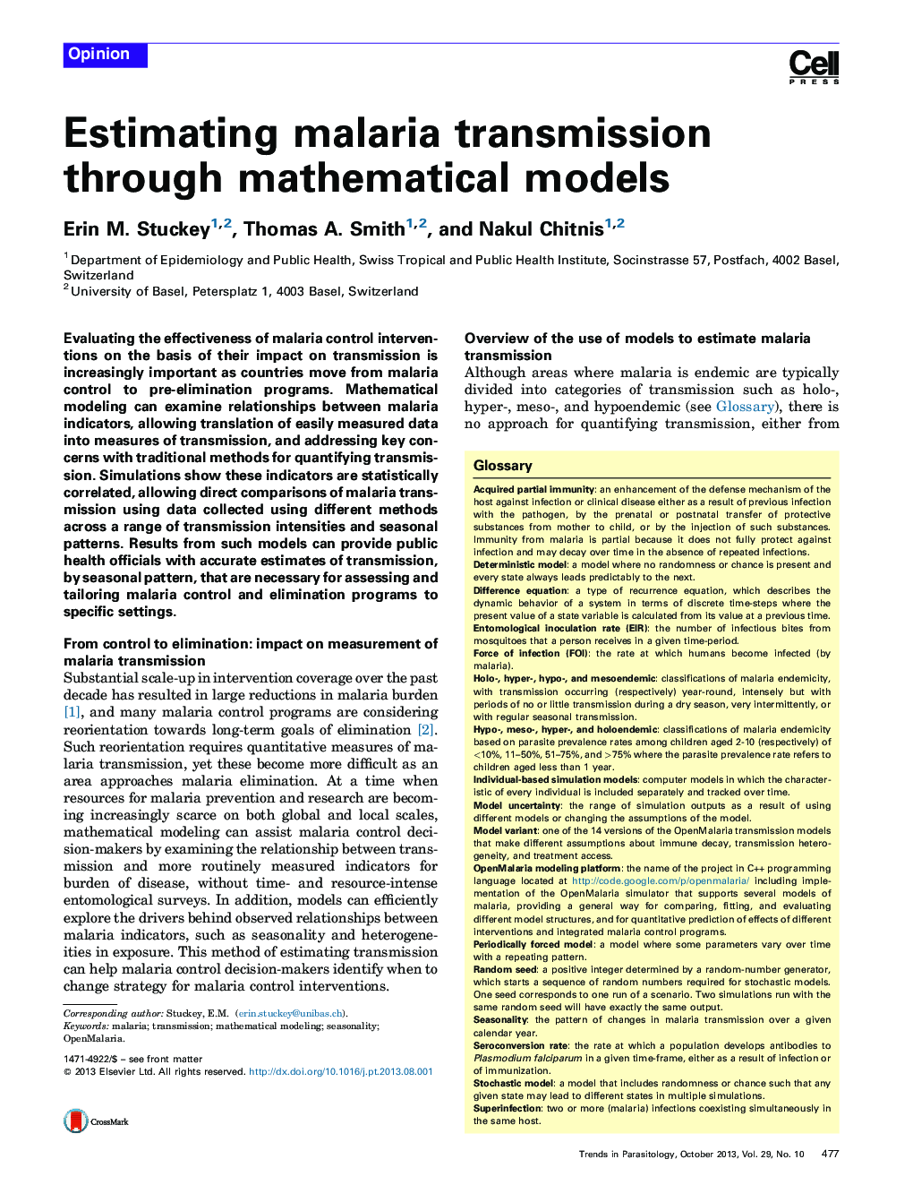 Estimating malaria transmission through mathematical models