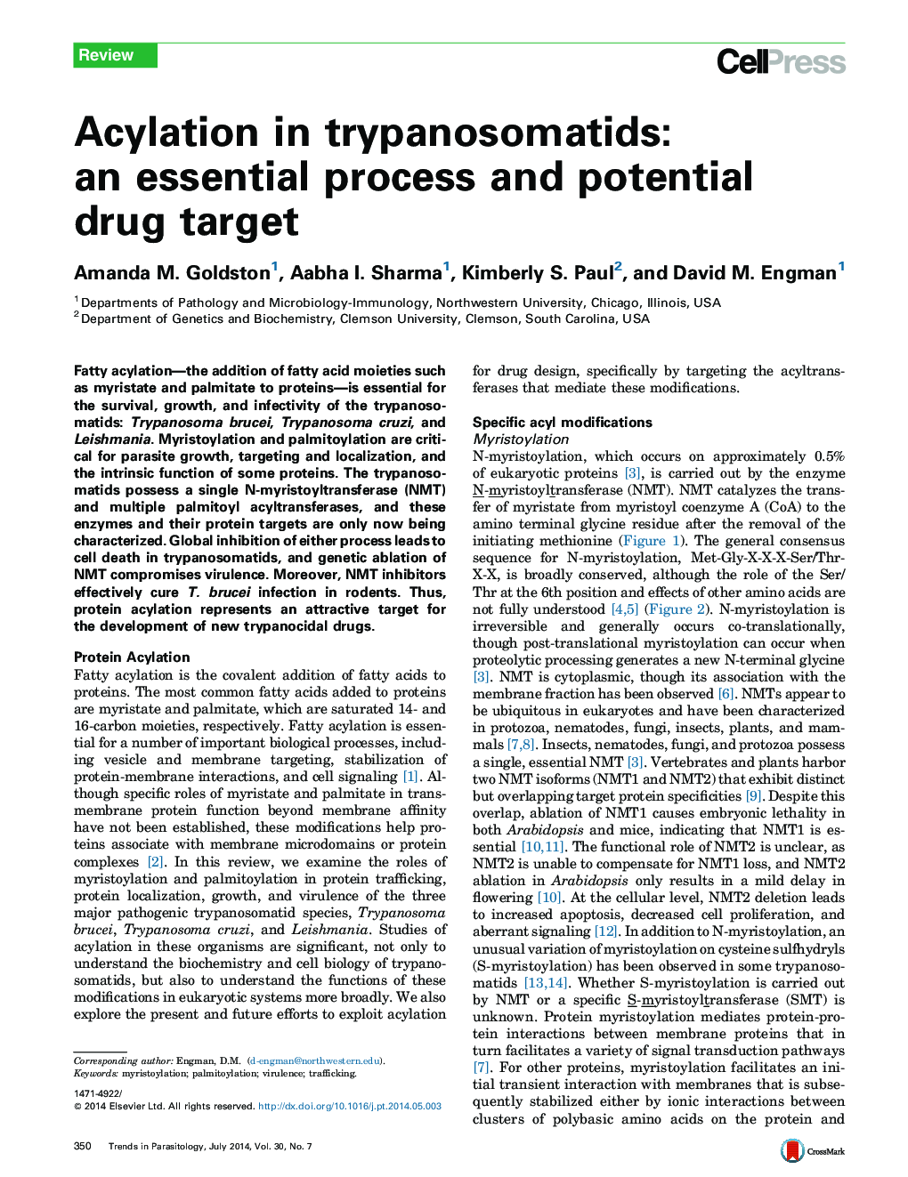 Acylation in trypanosomatids: an essential process and potential drug target