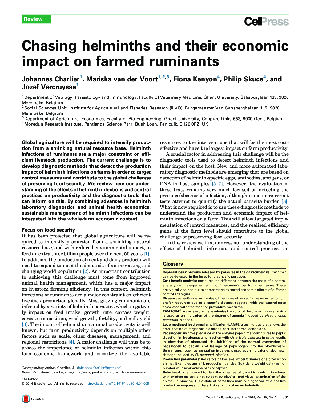 Chasing helminths and their economic impact on farmed ruminants