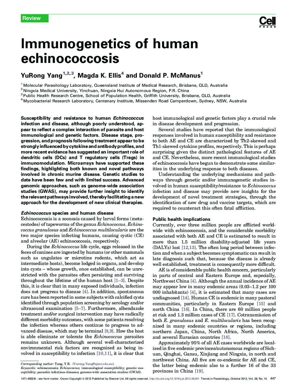 Immunogenetics of human echinococcosis