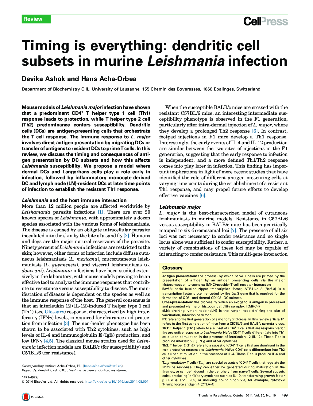 Timing is everything: dendritic cell subsets in murine Leishmania infection