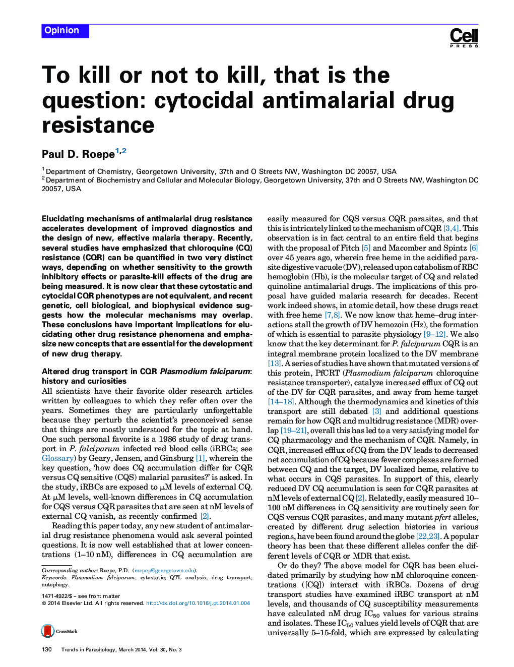 To kill or not to kill, that is the question: cytocidal antimalarial drug resistance