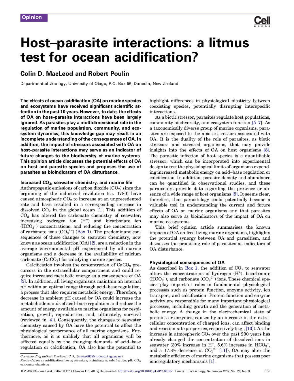 Host–parasite interactions: a litmus test for ocean acidification?