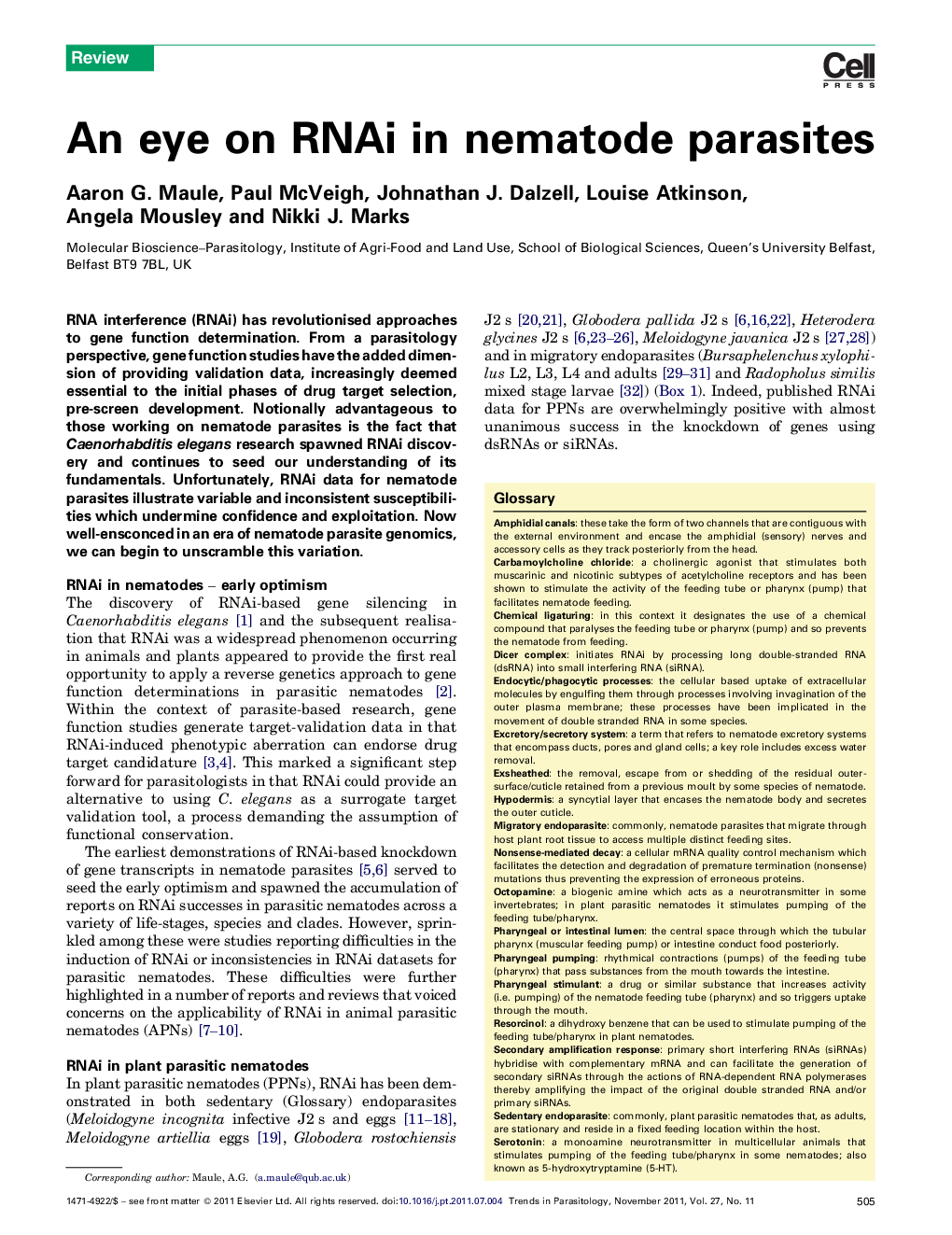 An eye on RNAi in nematode parasites