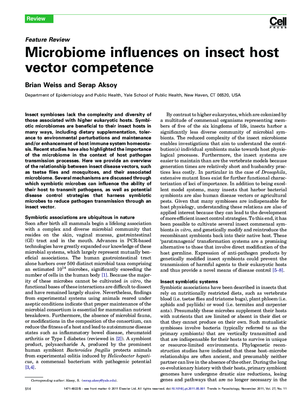 Microbiome influences on insect host vector competence