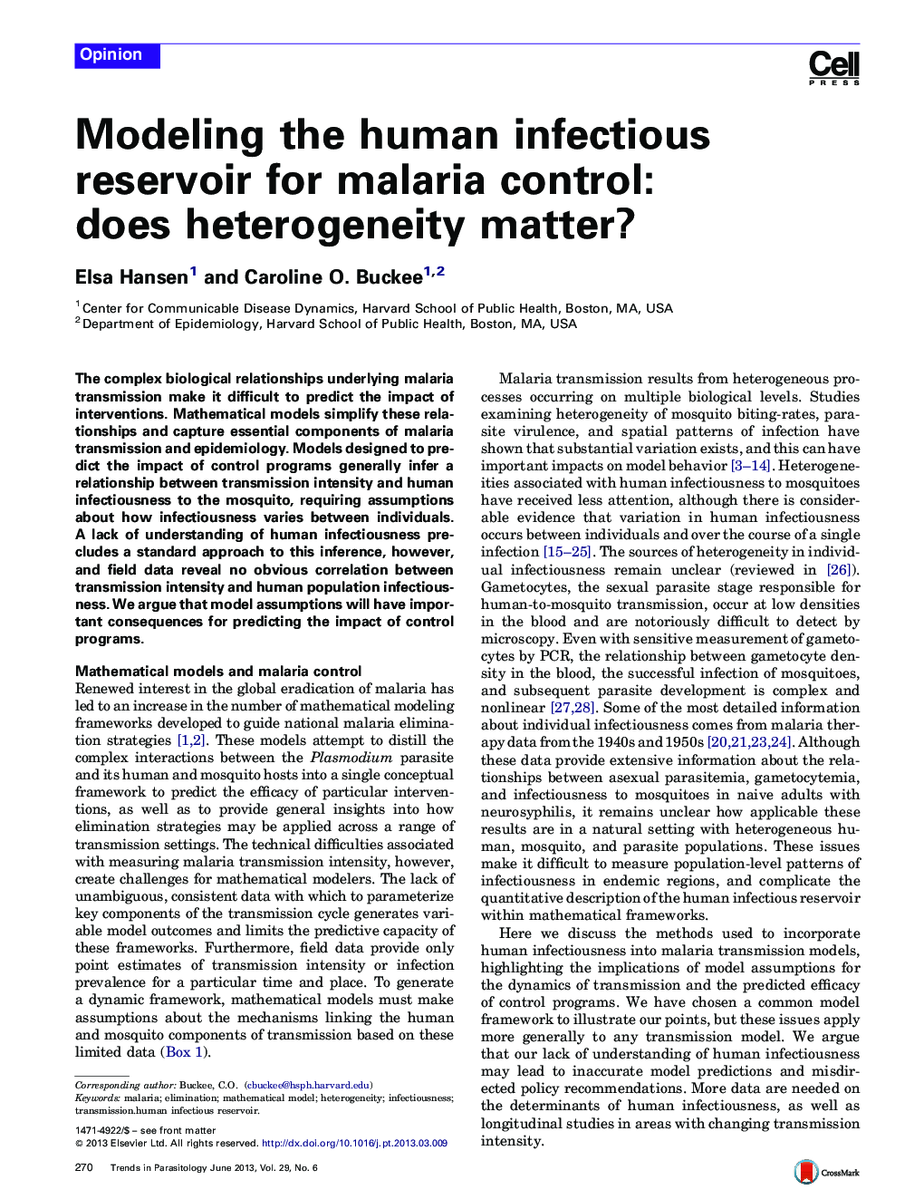 Modeling the human infectious reservoir for malaria control: does heterogeneity matter?