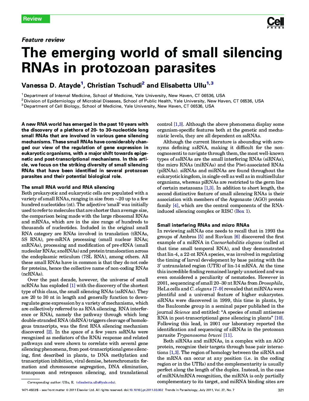 The emerging world of small silencing RNAs in protozoan parasites