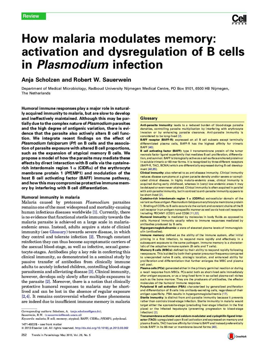 How malaria modulates memory: activation and dysregulation of B cells in Plasmodium infection