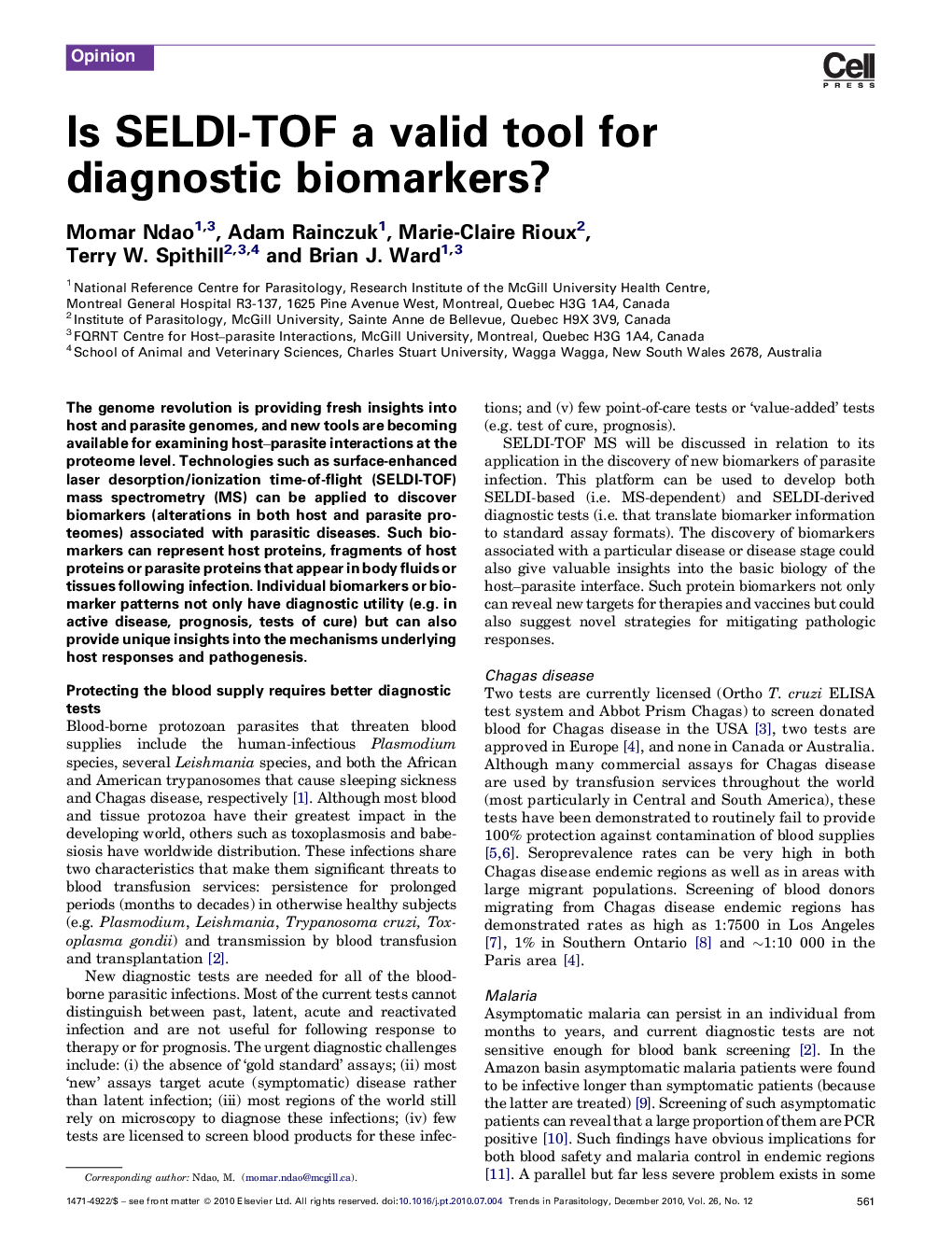 Is SELDI-TOF a valid tool for diagnostic biomarkers?