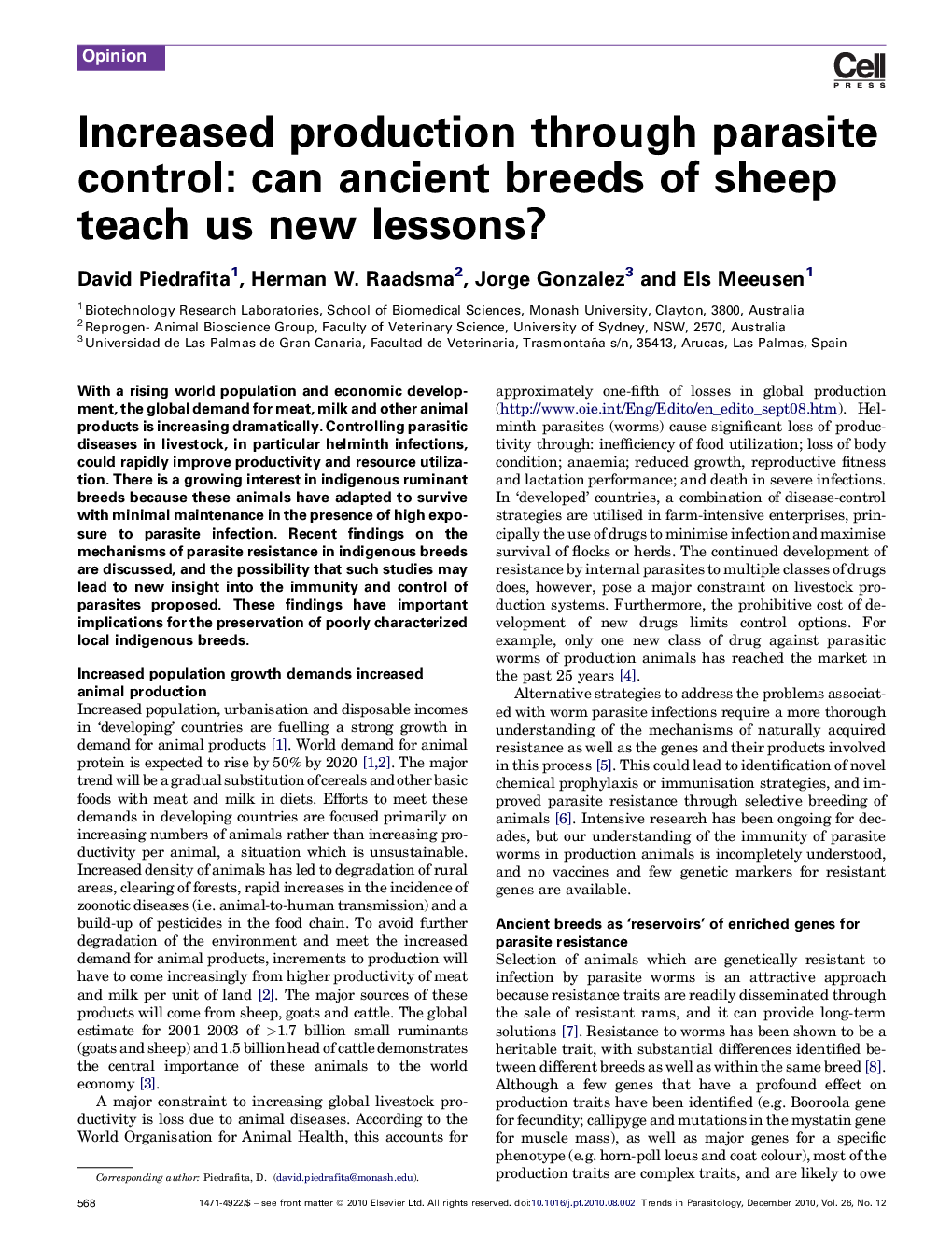 Increased production through parasite control: can ancient breeds of sheep teach us new lessons?