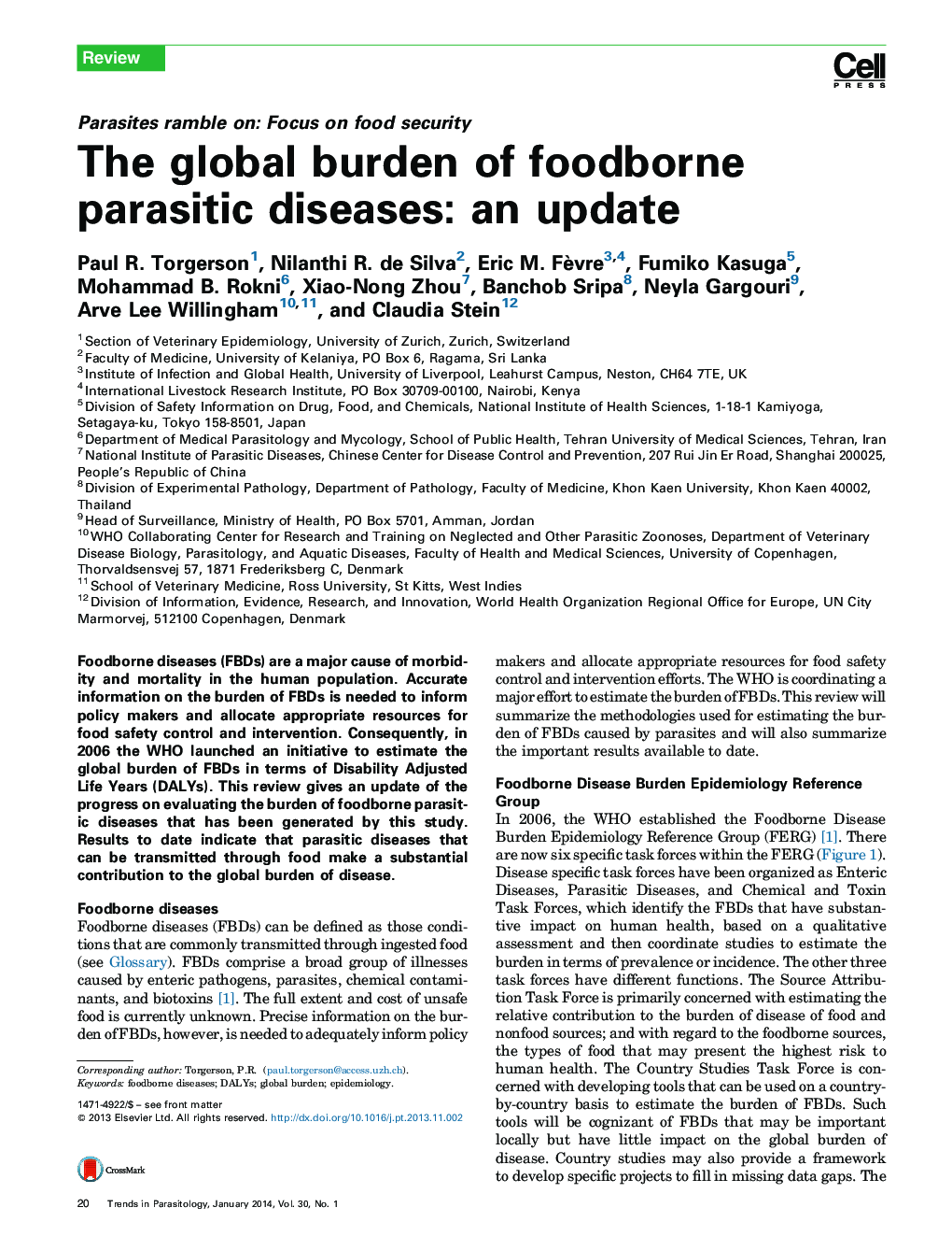 The global burden of foodborne parasitic diseases: an update