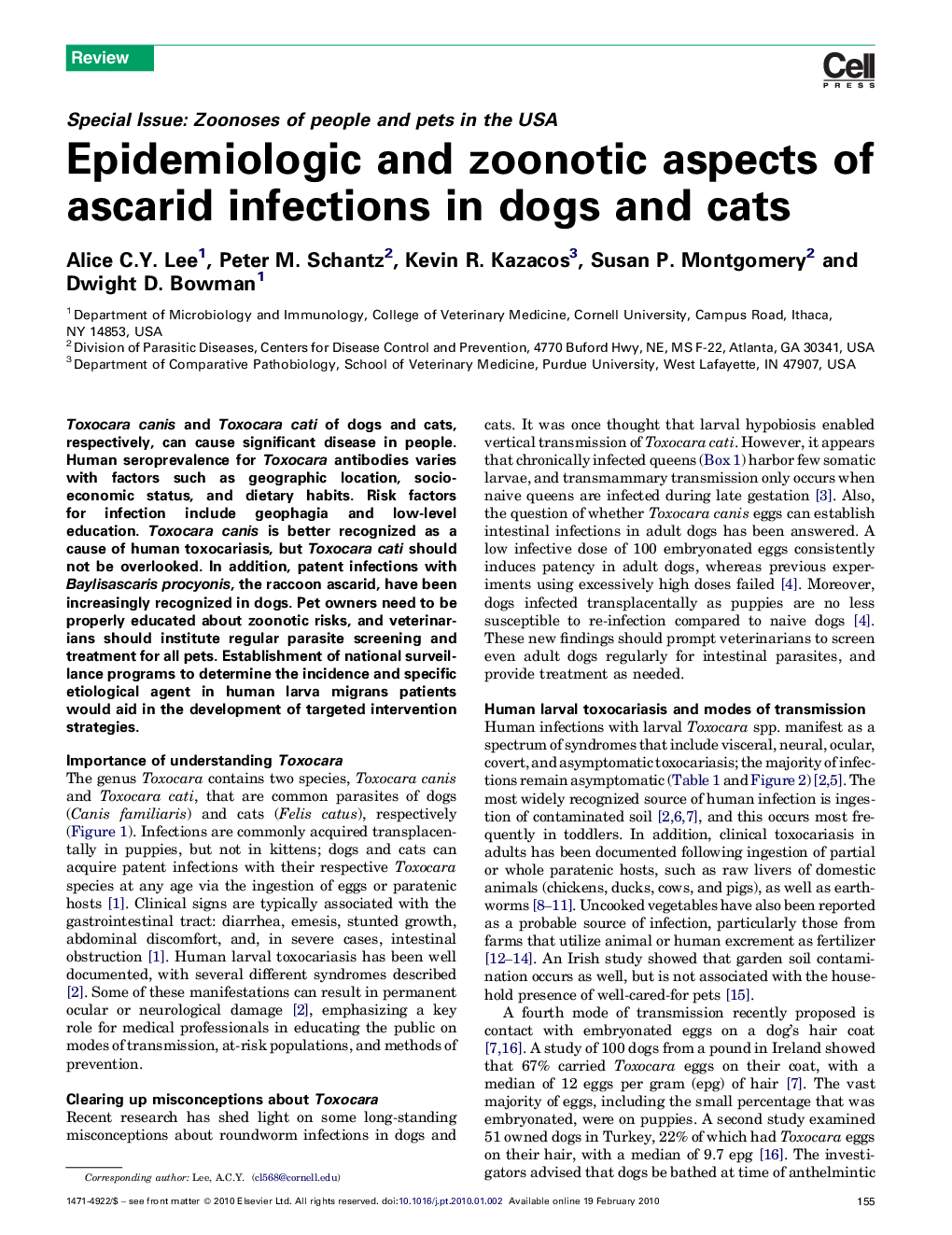 Epidemiologic and zoonotic aspects of ascarid infections in dogs and cats