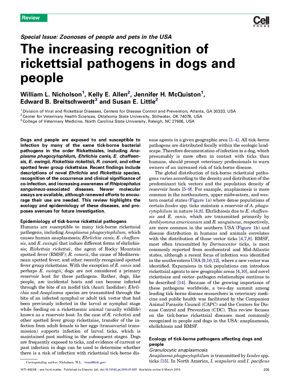 The increasing recognition of rickettsial pathogens in dogs and people