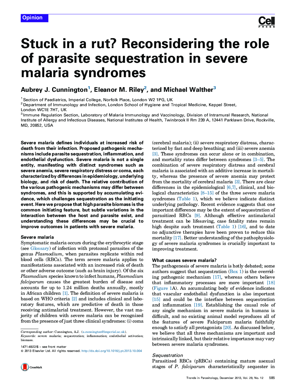 Stuck in a rut? Reconsidering the role of parasite sequestration in severe malaria syndromes