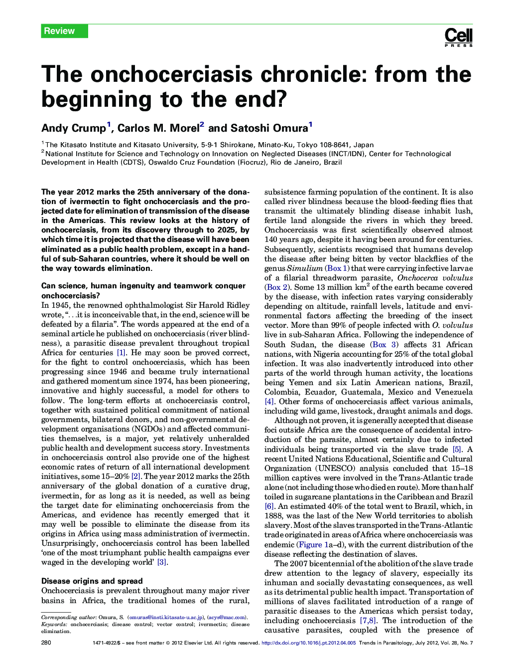 The onchocerciasis chronicle: from the beginning to the end?