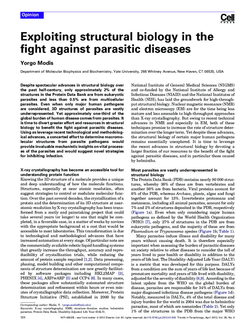 Exploiting structural biology in the fight against parasitic diseases