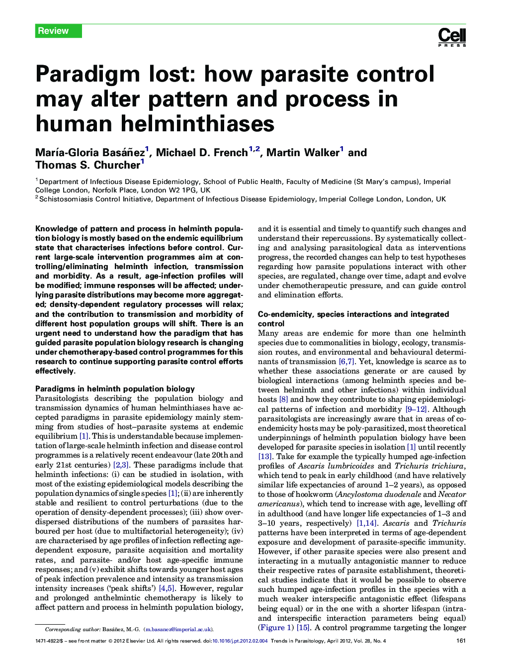 Paradigm lost: how parasite control may alter pattern and process in human helminthiases