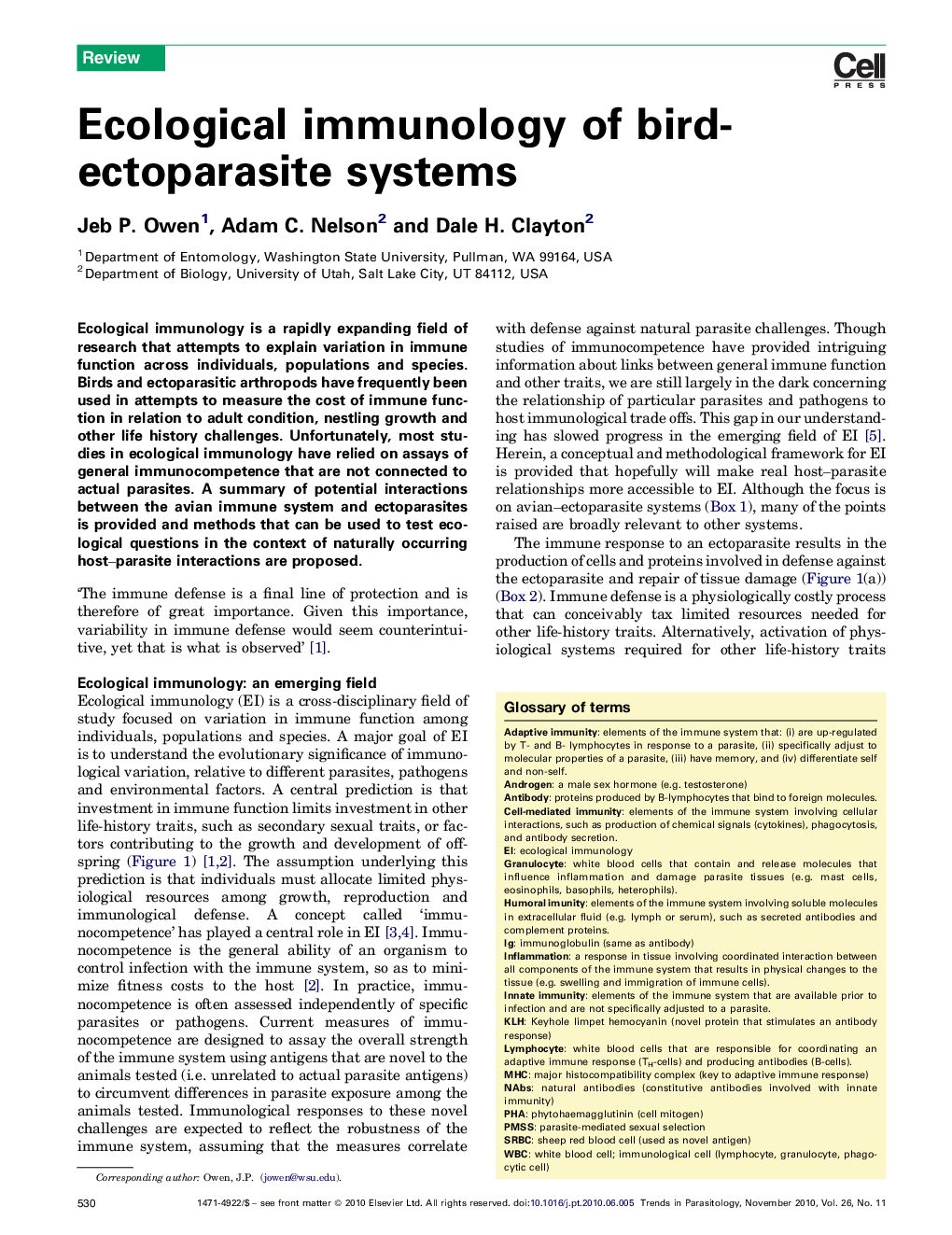 Ecological immunology of bird-ectoparasite systems