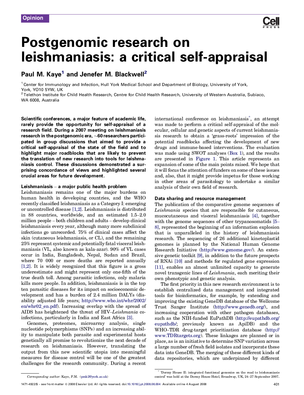 Postgenomic research on leishmaniasis: a critical self-appraisal