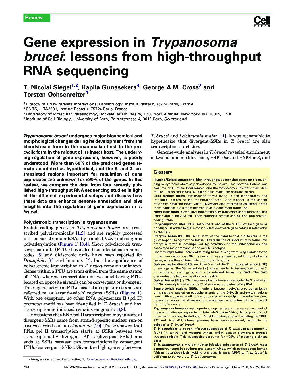 Gene expression in Trypanosoma brucei: lessons from high-throughput RNA sequencing