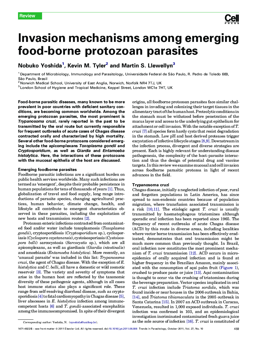 Invasion mechanisms among emerging food-borne protozoan parasites