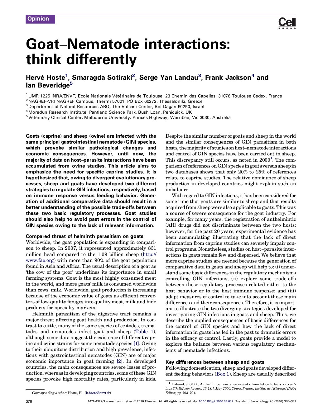 Goat–Nematode interactions: think differently