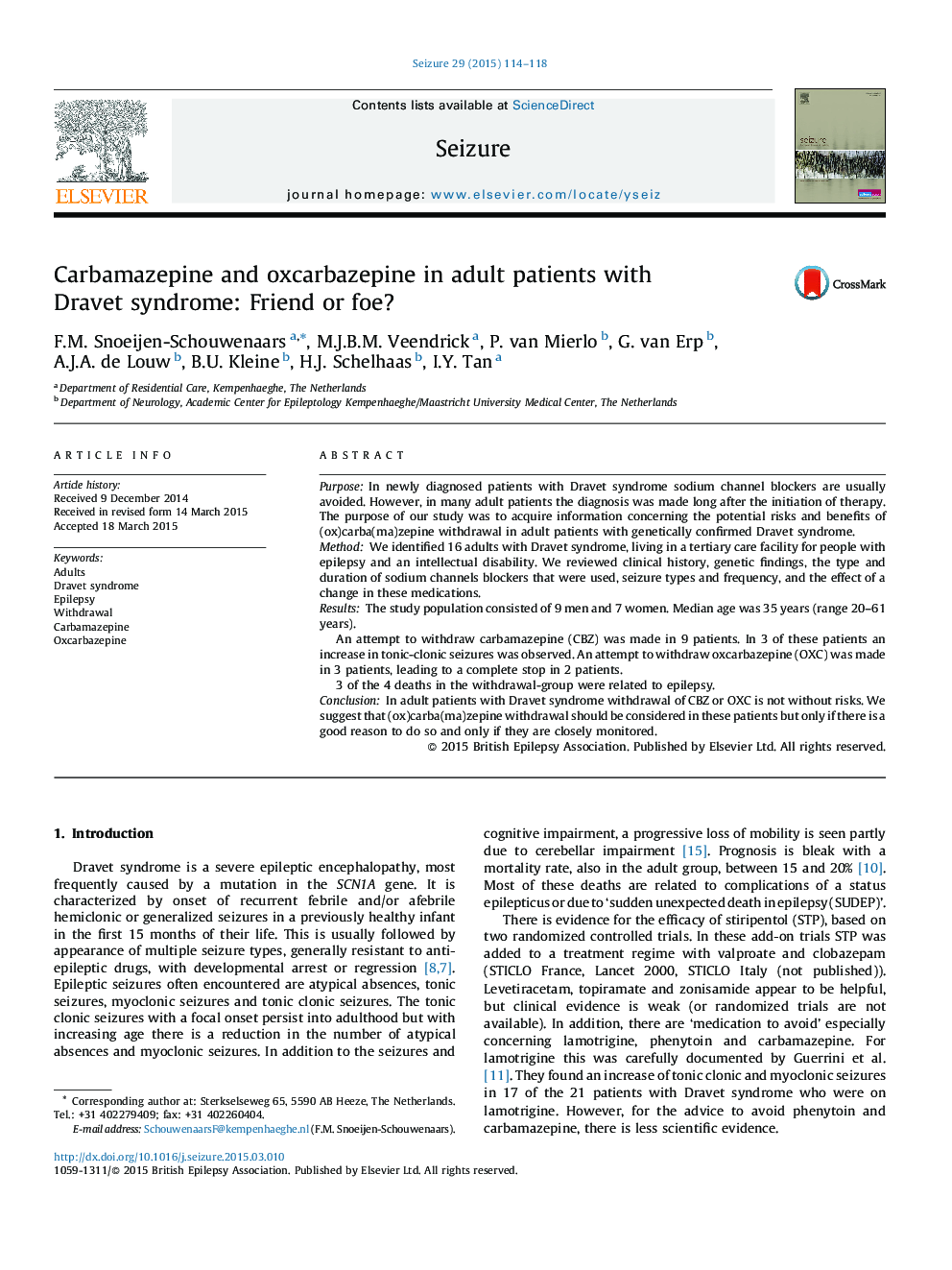 Carbamazepine and oxcarbazepine in adult patients with Dravet syndrome: Friend or foe?