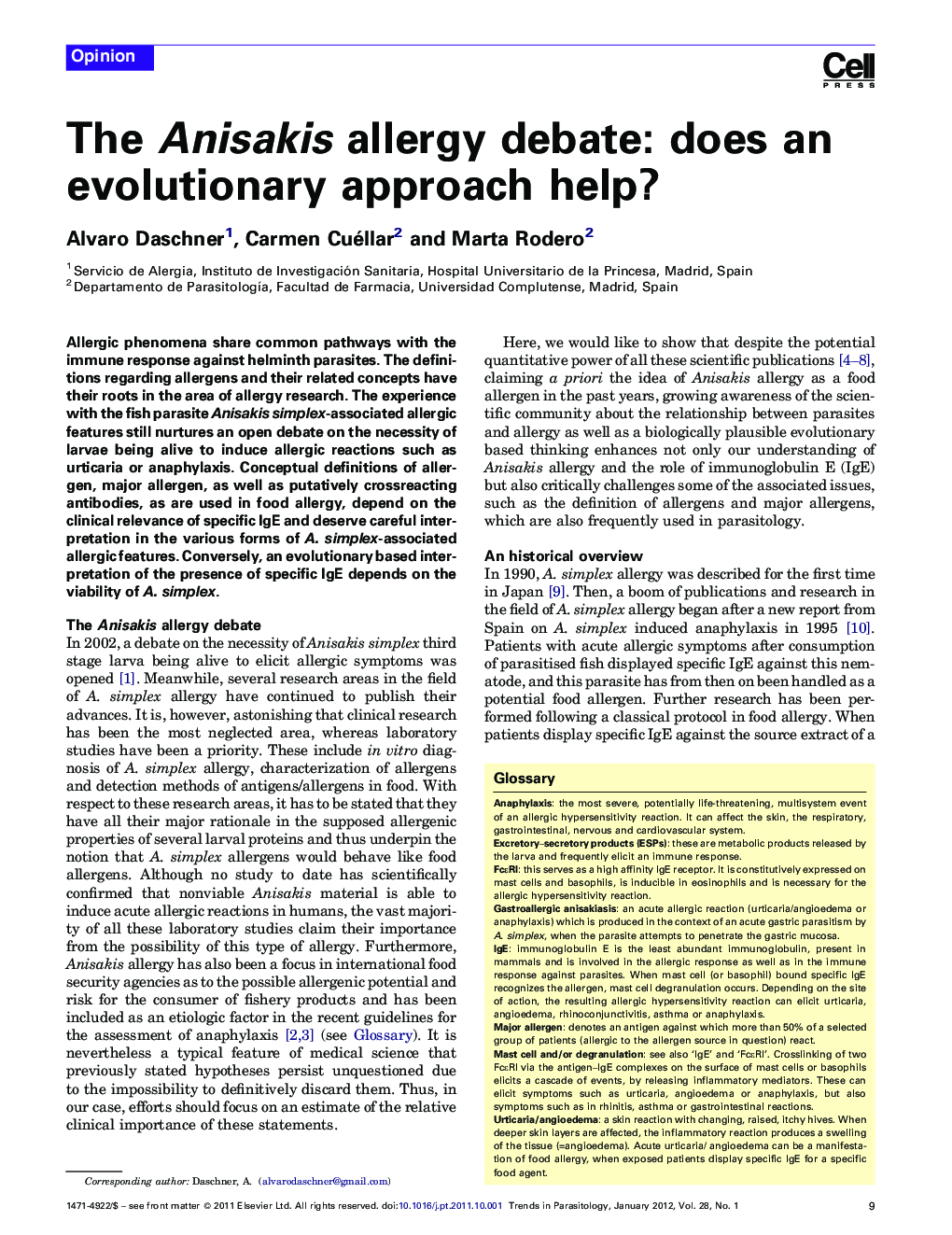 The Anisakis allergy debate: does an evolutionary approach help?