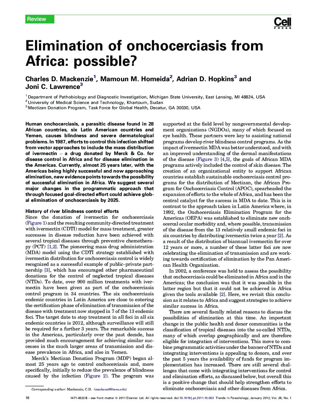 Elimination of onchocerciasis from Africa: possible?