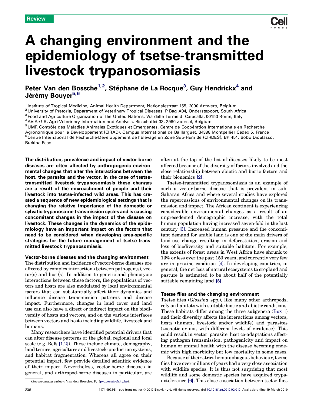 A changing environment and the epidemiology of tsetse-transmitted livestock trypanosomiasis