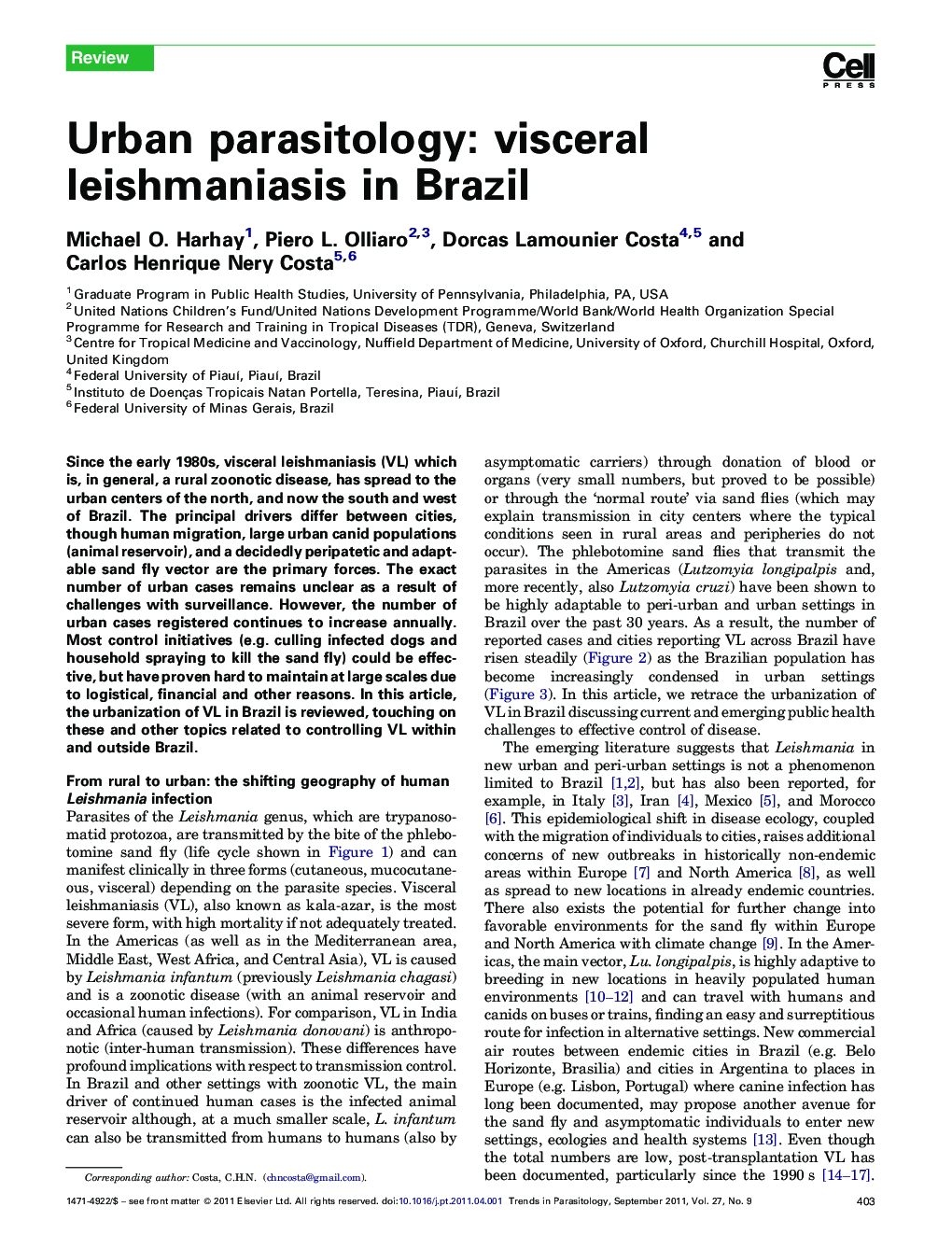 Urban parasitology: visceral leishmaniasis in Brazil