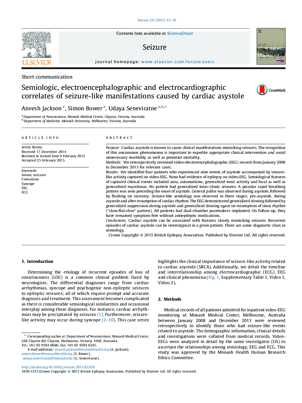 Semiologic, electroencephalographic and electrocardiographic correlates of seizure-like manifestations caused by cardiac asystole