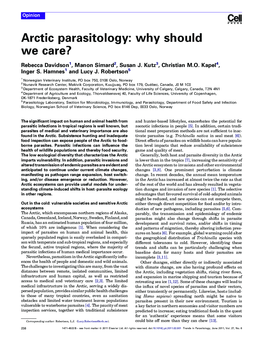 Arctic parasitology: why should we care?