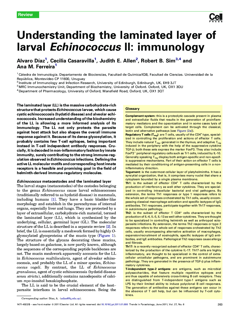 Understanding the laminated layer of larval Echinococcus II: immunology