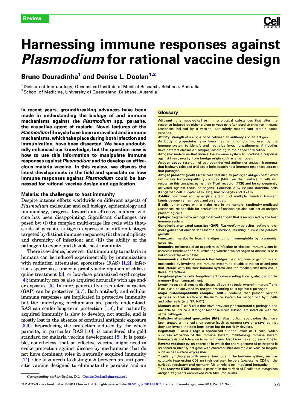 Harnessing immune responses against Plasmodium for rational vaccine design