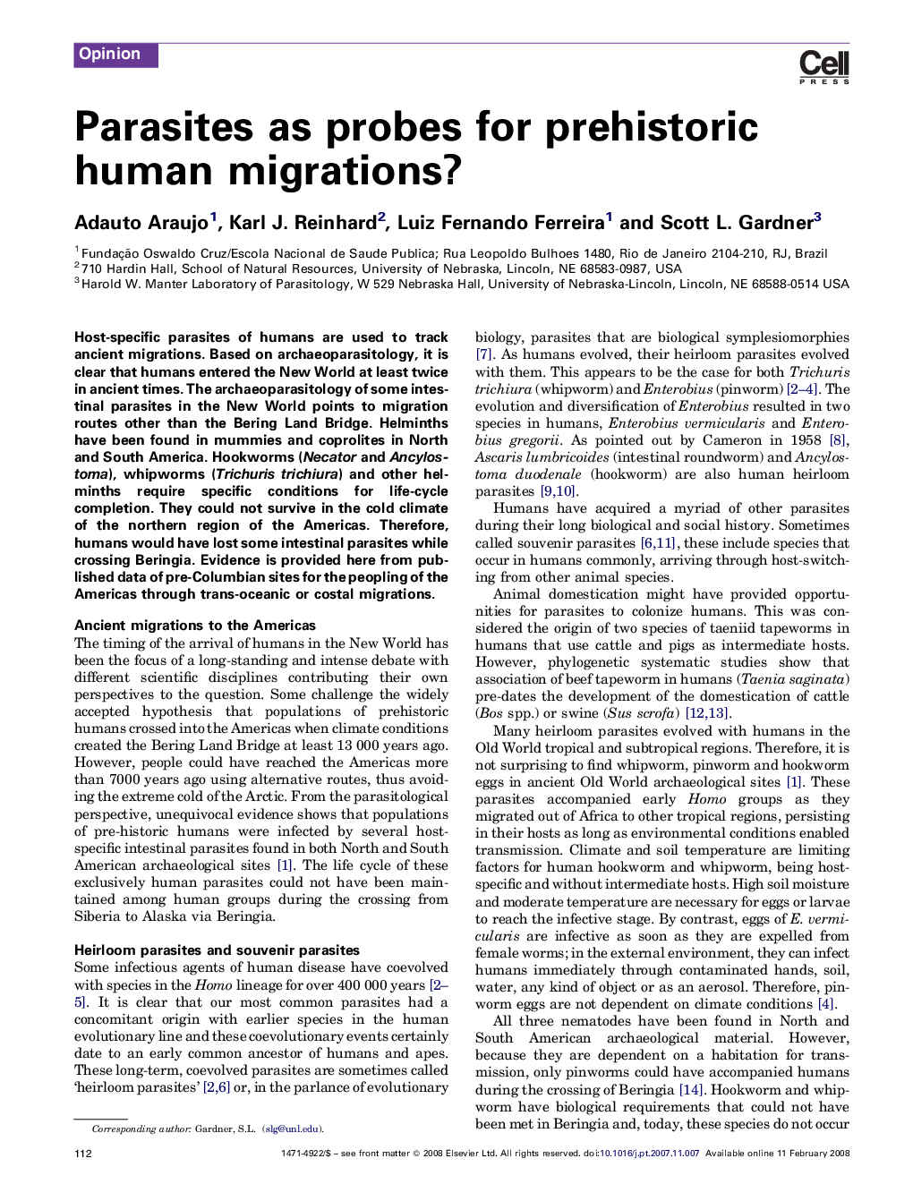 Parasites as probes for prehistoric human migrations?