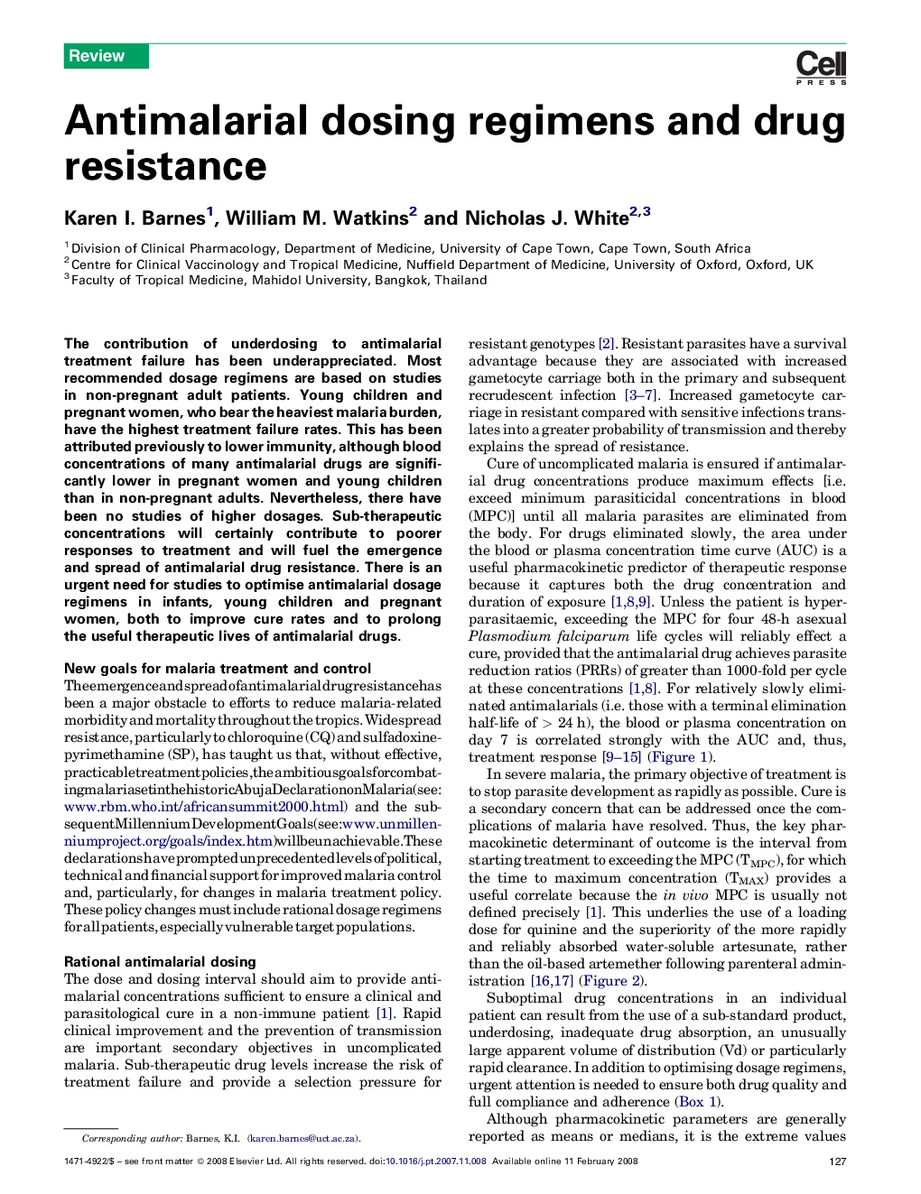 Antimalarial dosing regimens and drug resistance