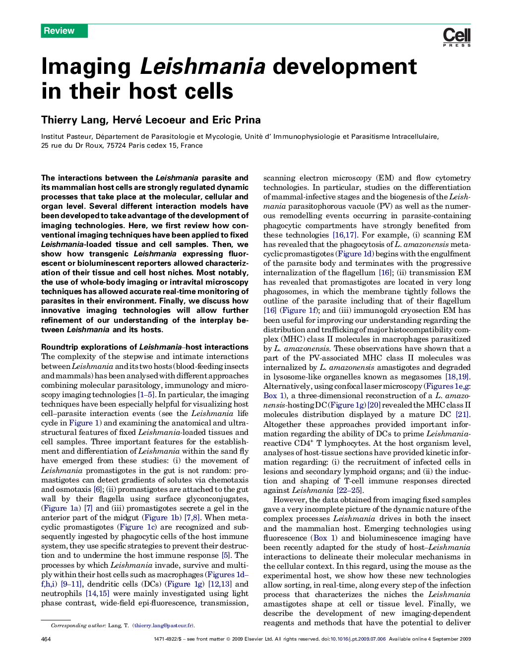 Imaging Leishmania development in their host cells